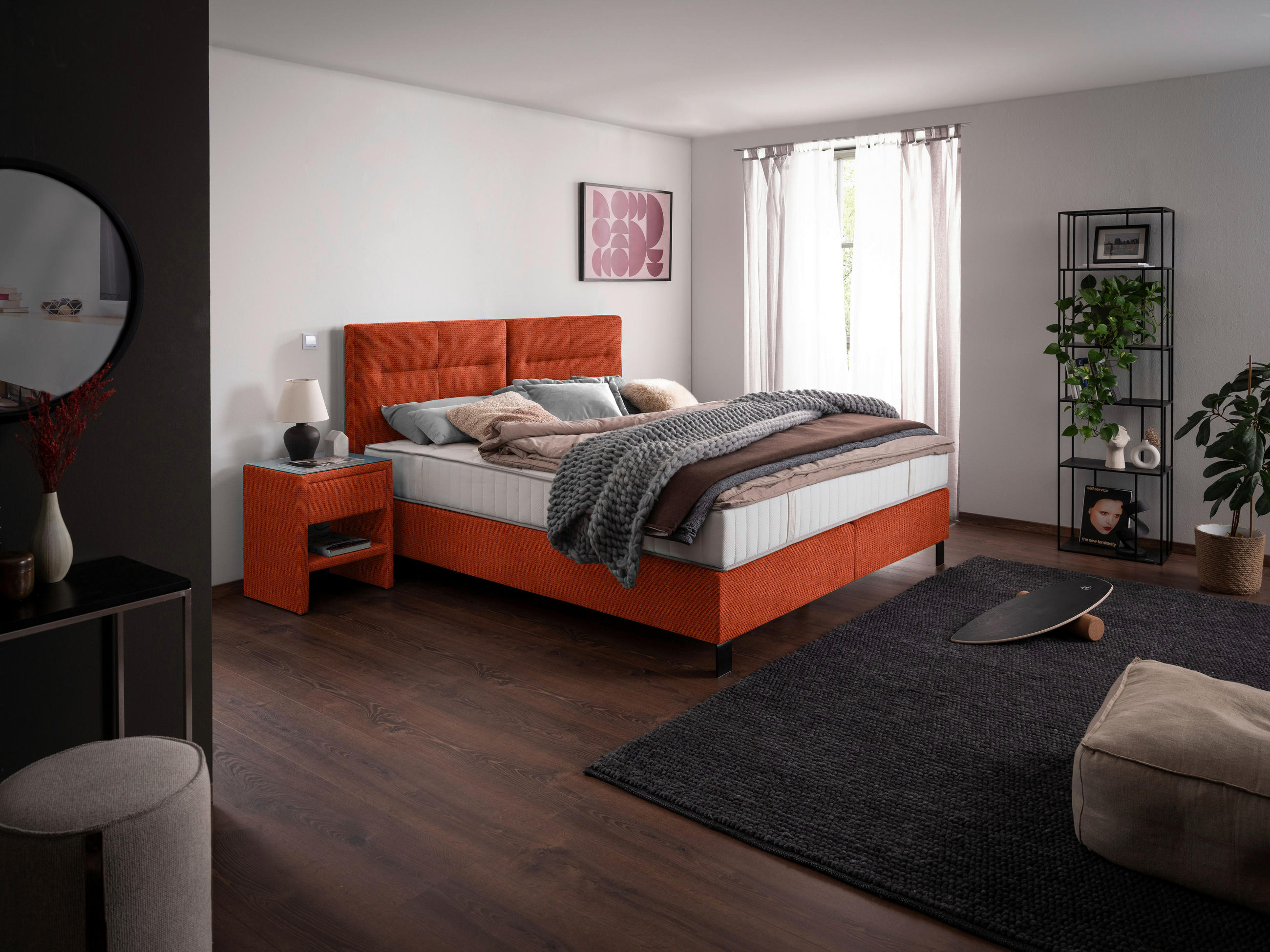 BOXSPRINGBETT 240/220 cm  in Orange  - Schwarz/Orange, Konventionell, Textil/Metall (240/220cm) - Esposa