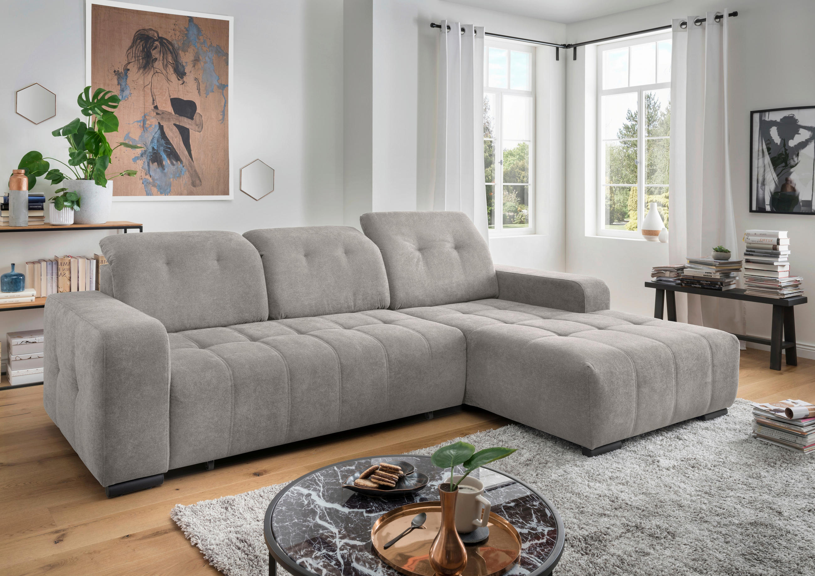 ECKSOFA VICARI Grau Mikrofaser Kopfteilverstellung, Sitzvorzug  - Schwarz/Grau, MODERN, Textil/Metall (292/185cm) - Livetastic