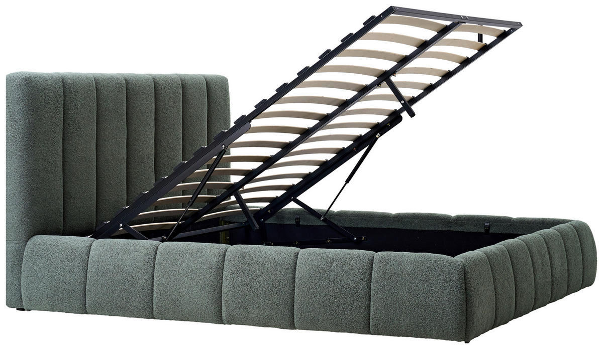 POLSTERBETT gepolstertes Kopfteil, Lattenrost, Bettkasten 180/200 cm  in Grün  - Schwarz/Naturfarben, Design, Holz/Kunststoff (180/200cm) - Boxxx