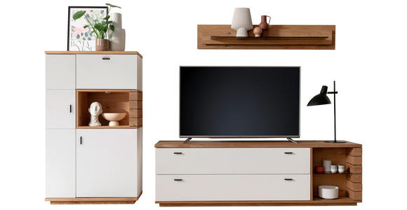 WOHNWAND 3-teilig  in Weiß, Wildeiche  315/181/50 cm  - Wildeiche/Anthrazit, Design, Glas/Holz (315/181/50cm) - Novel