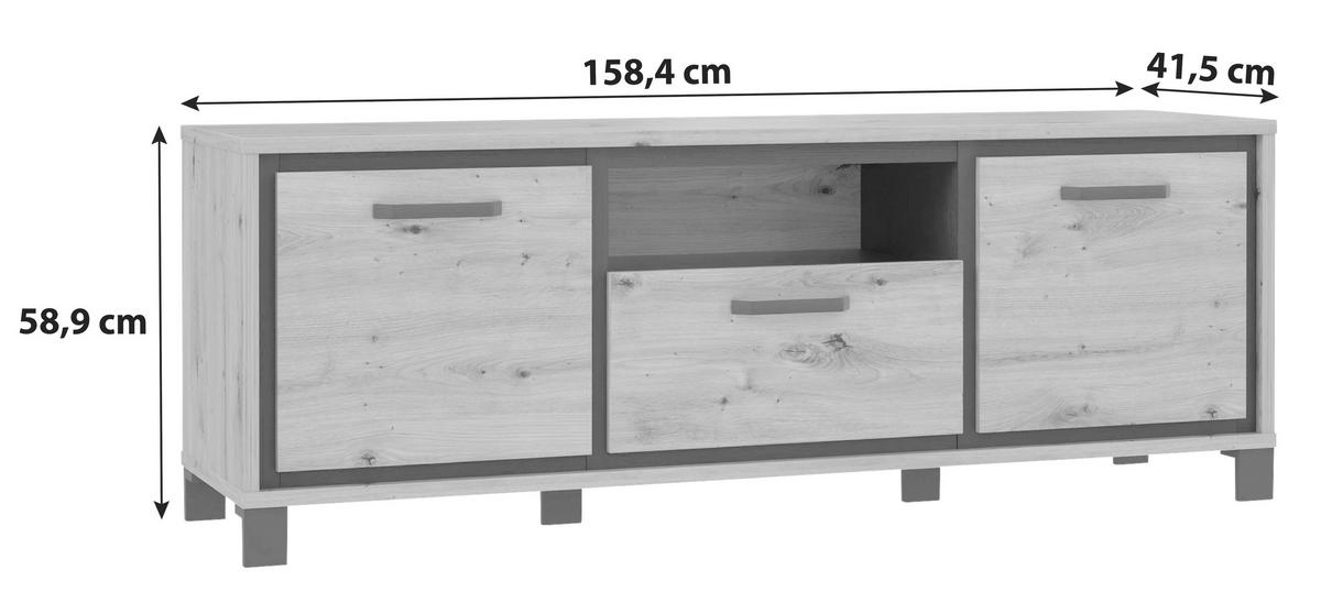 MEDIABÄNK i svart, ekfärgad  - svart/ekfärgad, Basics, metall/trämaterial (158,4/58,9/41,5cm) - Livetastic