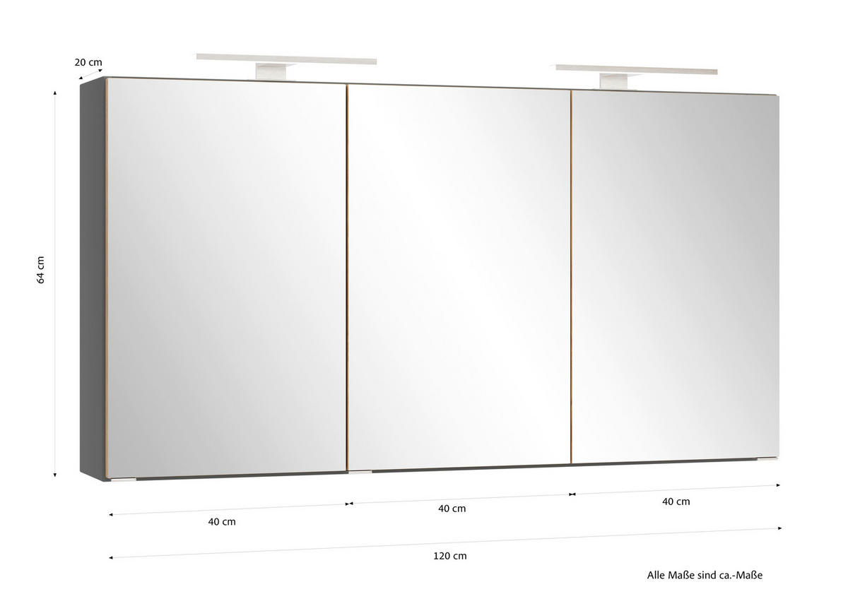 SPIEGELSCHRANK 120/64/20 cm  - Schwarz/Weiß, Trend, Glas/Holzwerkstoff (120/64/20cm) - Held