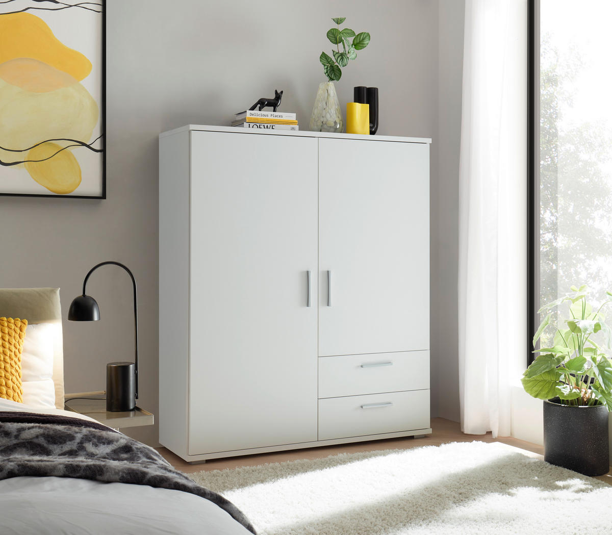 HIGHBOARD , 120/140/38 cm, 2 Schublade(n)  - Alufarben/Weiß, KONVENTIONELL, Holzwerkstoff/Kunststoff (120/140/38cm) - Carryhome