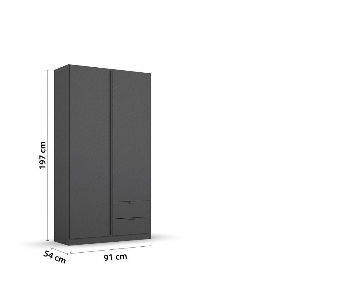 DREHTÜRENSCHRANK 91/197/54 cm,  in Grau, 2-türig  - Grau, MODERN, Holzwerkstoff/Metall (91/197/54cm) - Rauch Möbel
