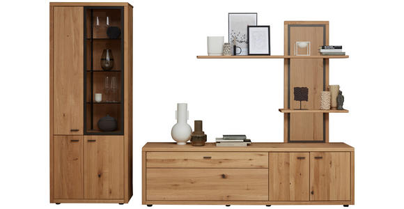 WOHNWAND  in Eichefarben  301/202/45 cm  - Dunkelgrau/Eichefarben, Design, Glas/Holz (301/202/45cm) - Valnatura