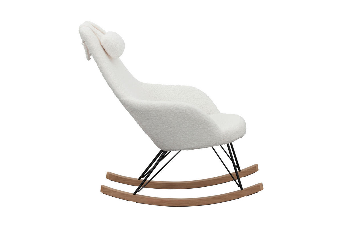 SCHAUKELSTUHL in Teddystoff Weiß  - Eichefarben/Schwarz, MODERN, Holz/Textil (67/107/105cm) - Livetastic