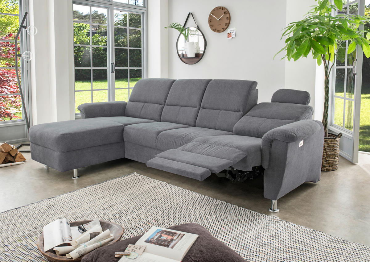 ECKSOFA in Mikrofaser Anthrazit  - Chromfarben/Anthrazit, Konventionell, Textil/Metall (165/292cm) - Livetastic