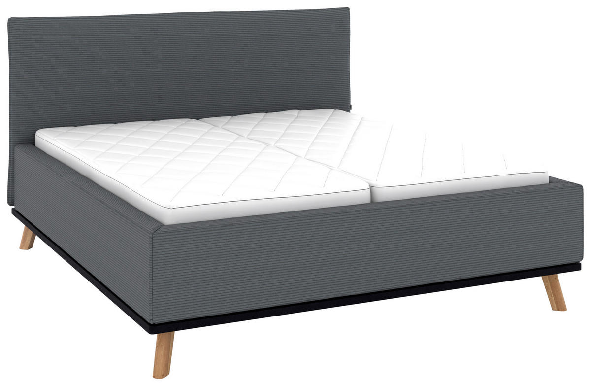 POLSTERBETT 160/200 cm,  in Grau, Matratze, Lattenrost, Bettkasten, H3 + H3 = fest  - Eichefarben/Weiß, Design, Holz/Textil (160/200cm) - Musterring