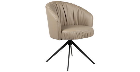 ARMLEHNSTUHL  in Eisen Echtleder pigmentiert  - Taupe/Schwarz, Design, Leder/Metall (63/82/62,5cm) - Dieter Knoll