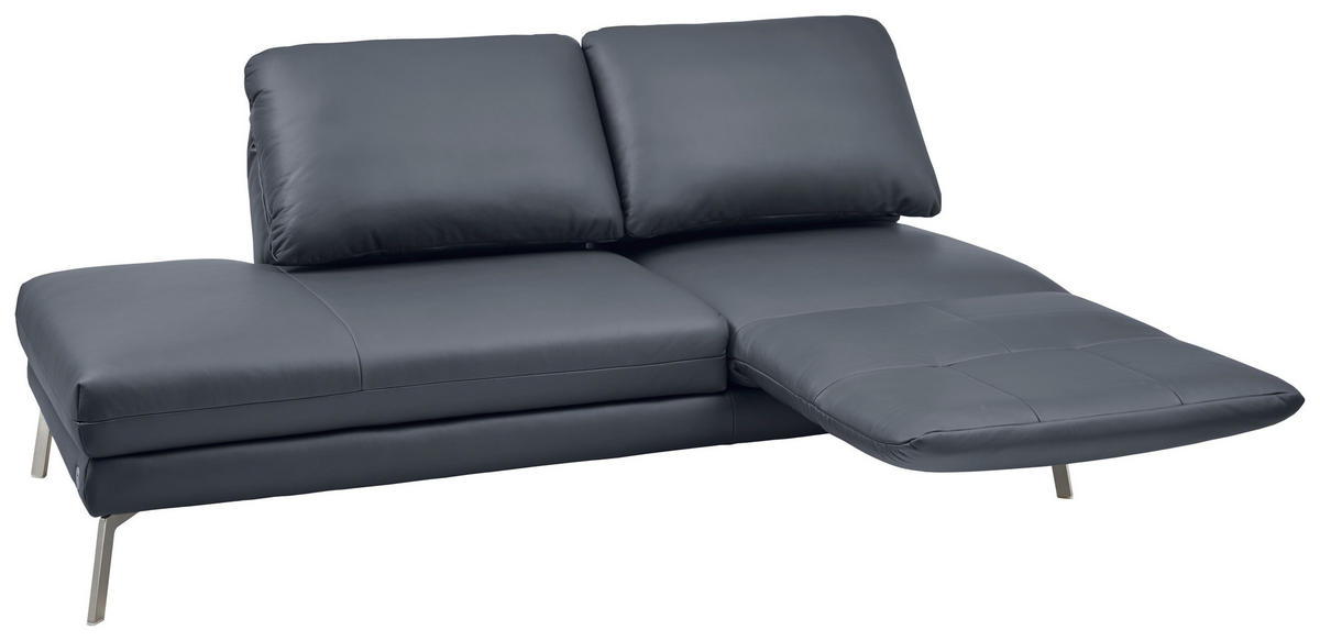 RÉCAMIERE Dunkelblau, Blaugrau Echtleder  - Chromfarben/Blaugrau, Design, Leder/Metall (209/85-109/95-16cm) - Dieter Knoll
