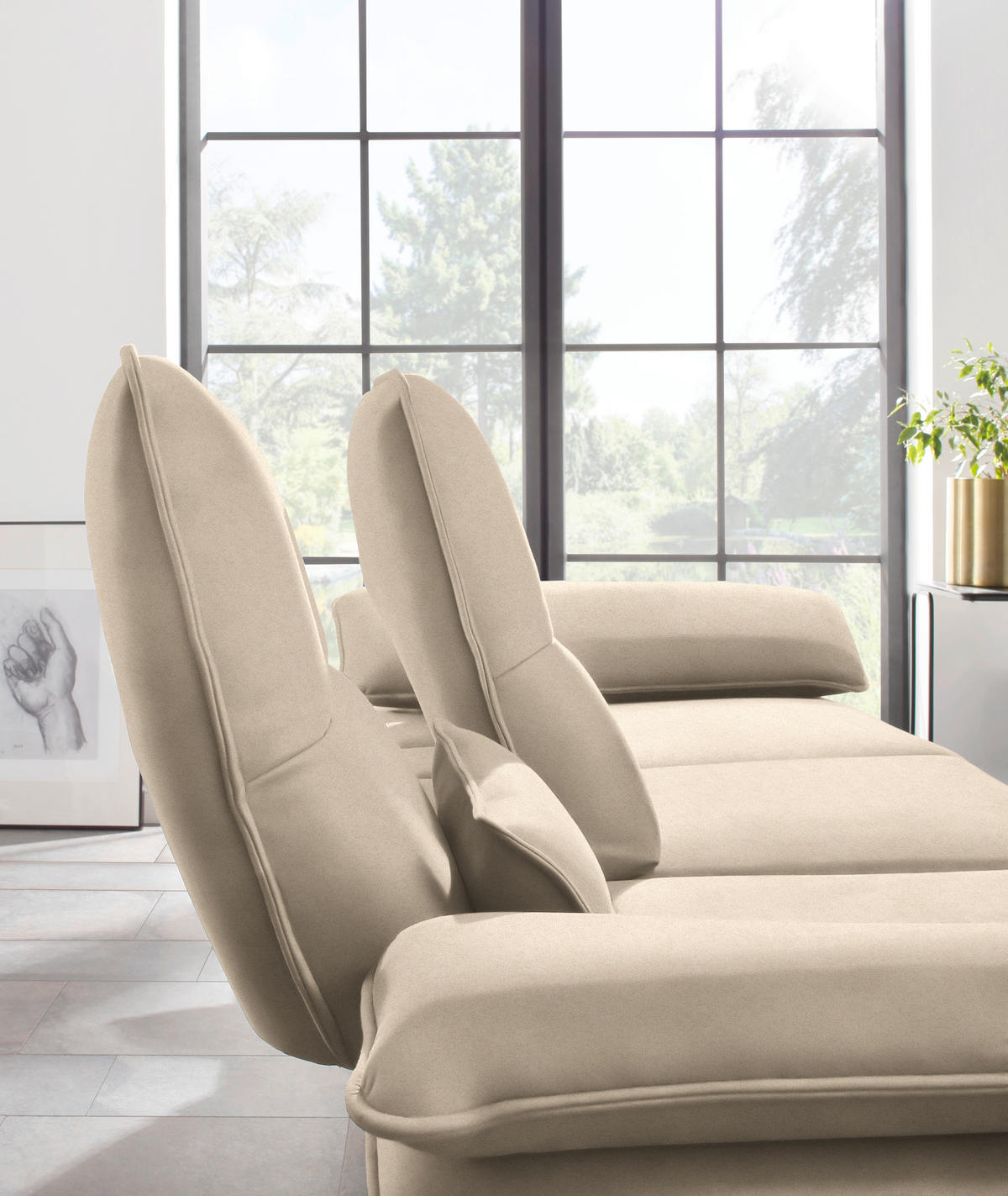 ECKSOFA in Mikrofaser Beige  - Beige/Schwarz, Design, Textil/Metall (164/291cm) - Chilliano