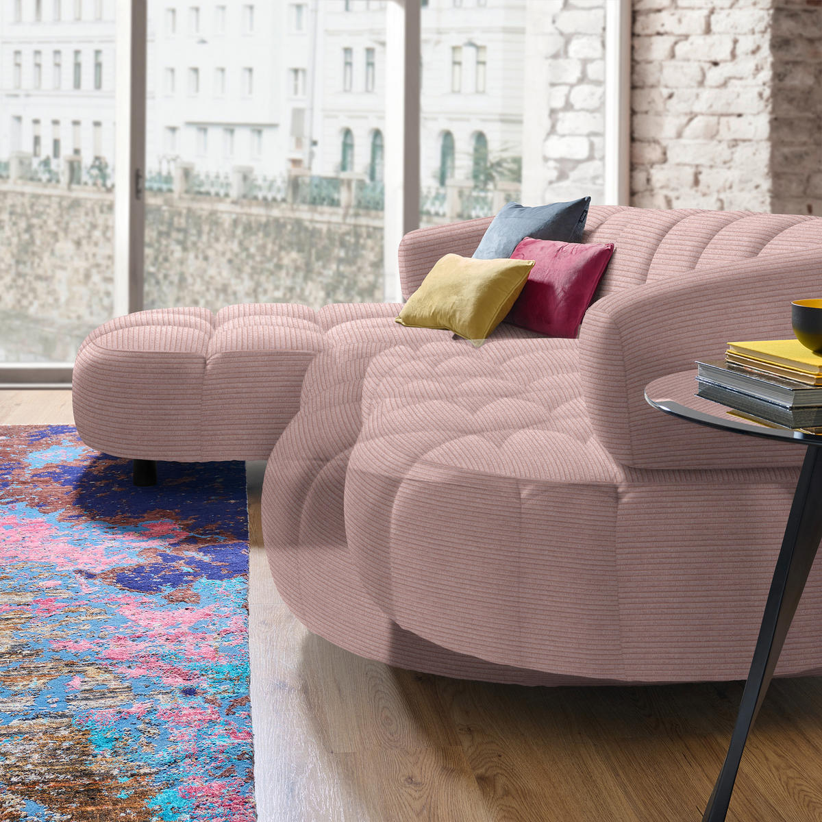 ECKSOFA  in Cord, Velours Rosa  183/284 cm  - Schwarz/Rosa, Design, Holz/Textil (183/284cm) - Welnova