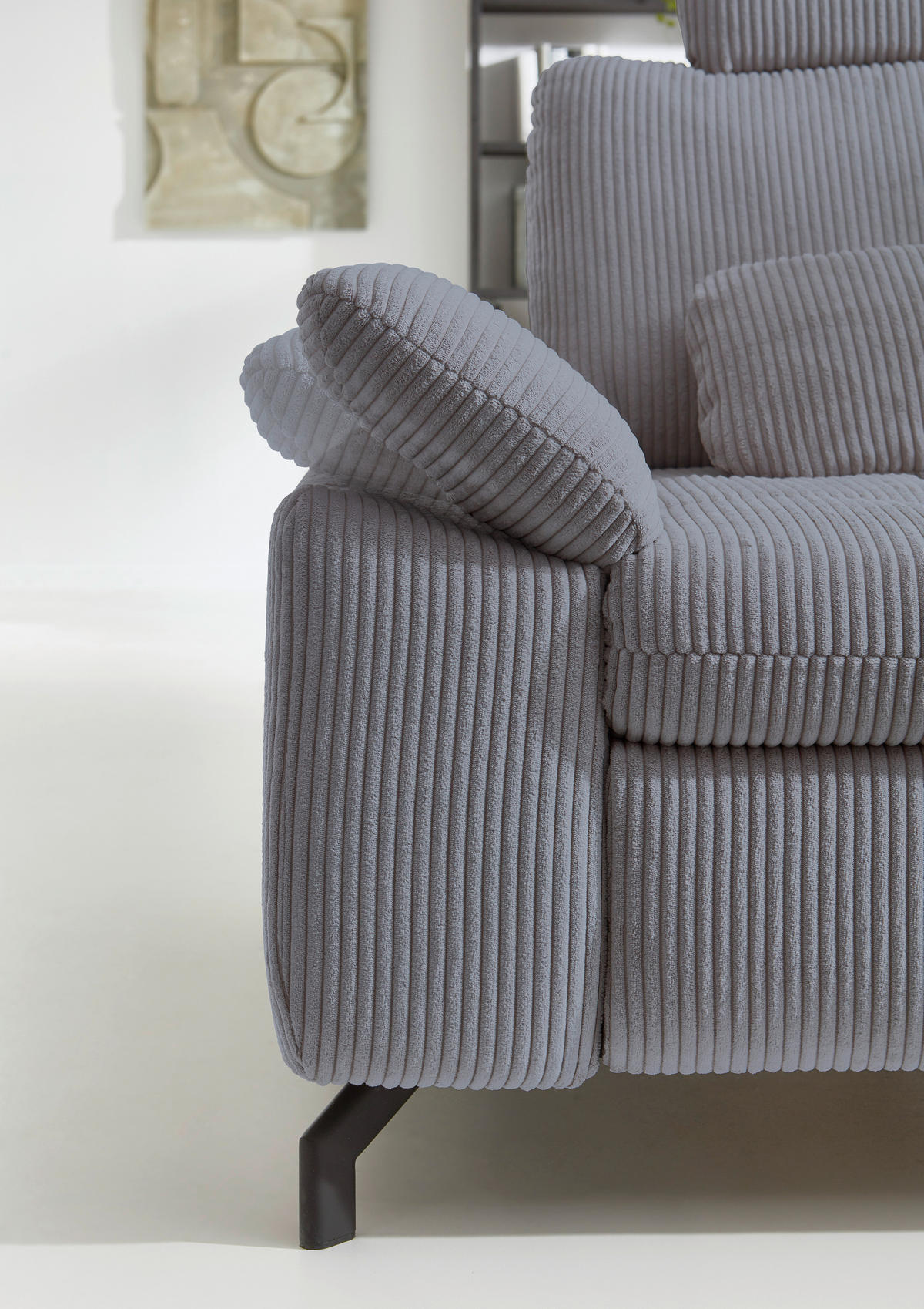 ECKSOFA in Cord, Velours Anthrazit  - Anthrazit/Schwarz, Design, Textil/Metall (291/197cm) - Beldomo Style