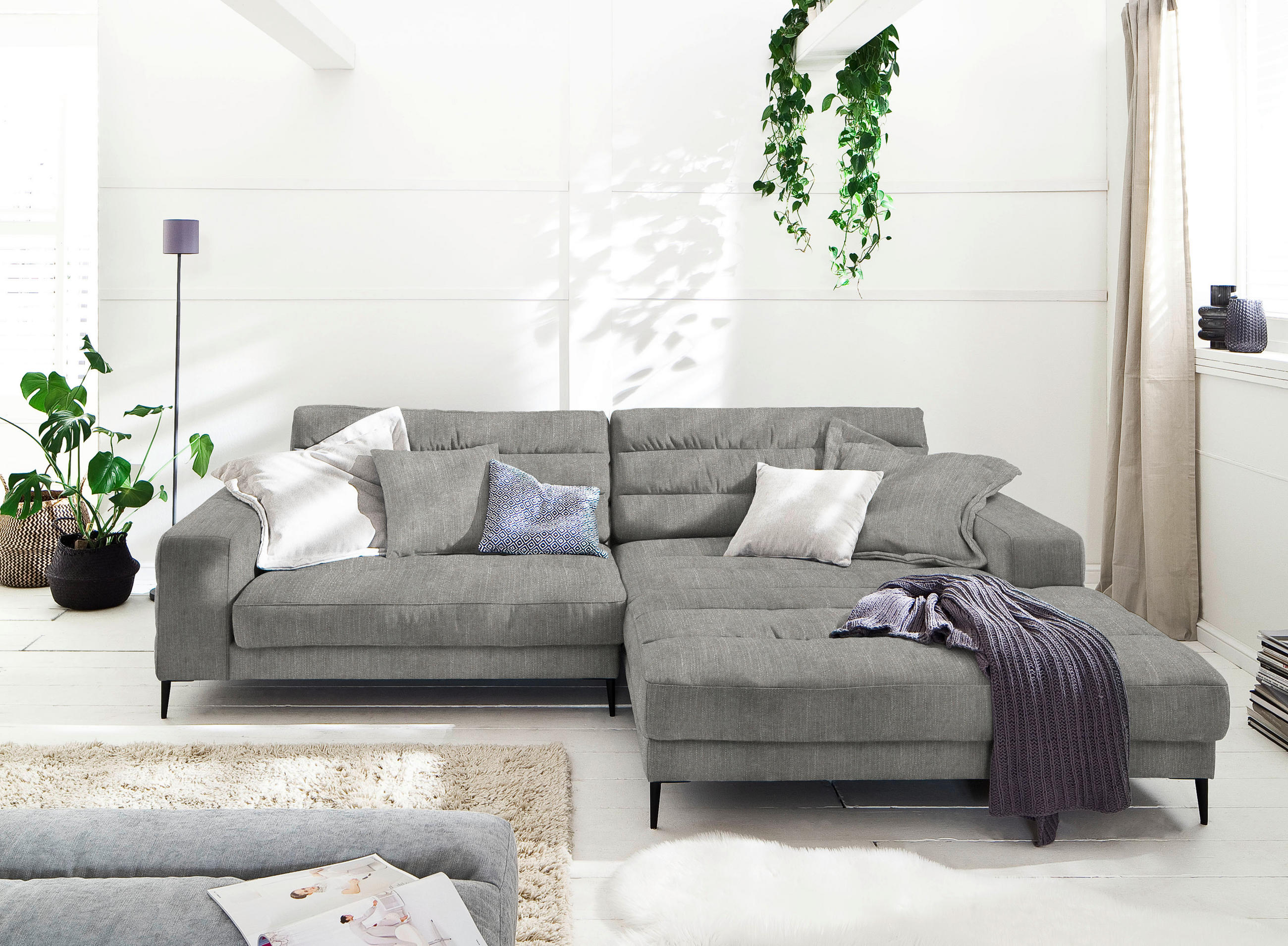 ECKSOFA in Flachgewebe Hellgrau  - Hellgrau/Schwarz, Design, Textil/Metall (296/207cm) - Dieter Knoll