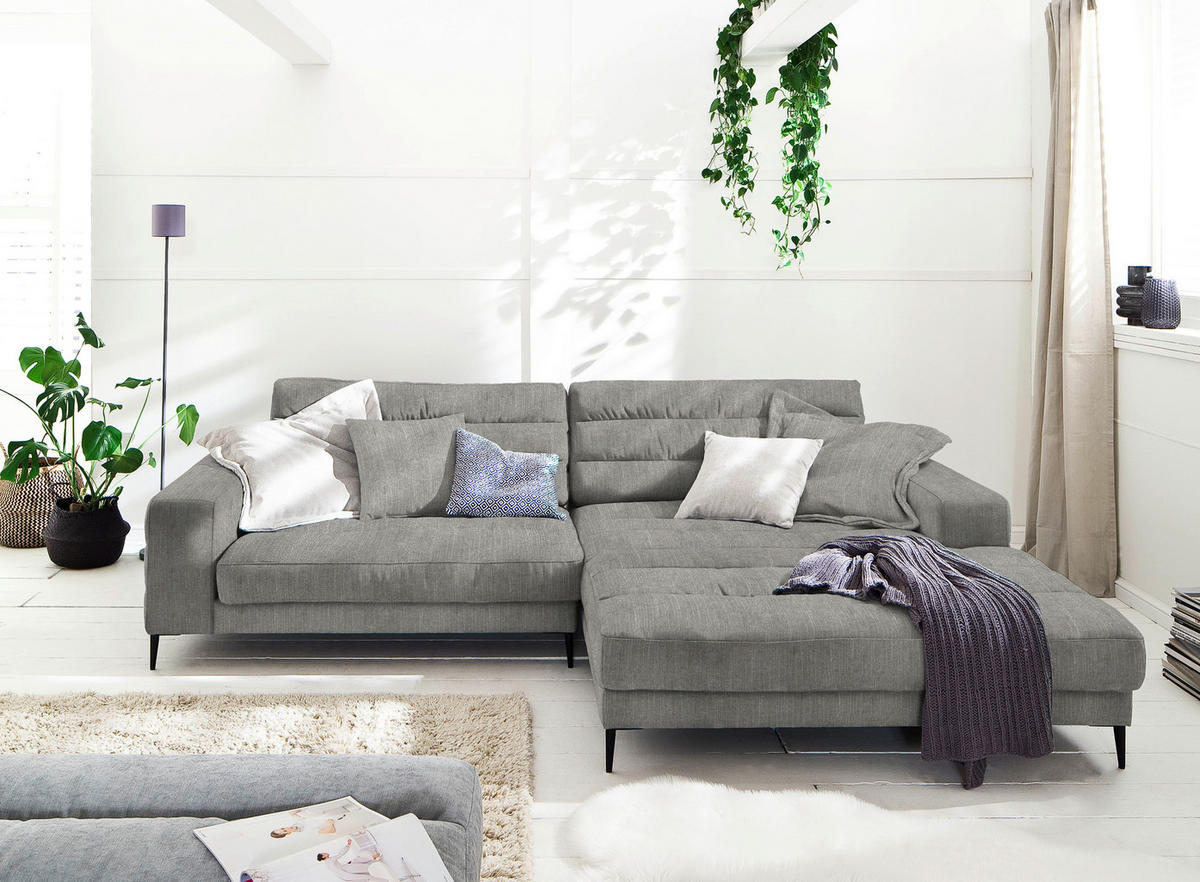 ECKSOFA in Flachgewebe Hellgrau  - Hellgrau/Schwarz, Design, Textil/Metall (296/207cm) - Dieter Knoll