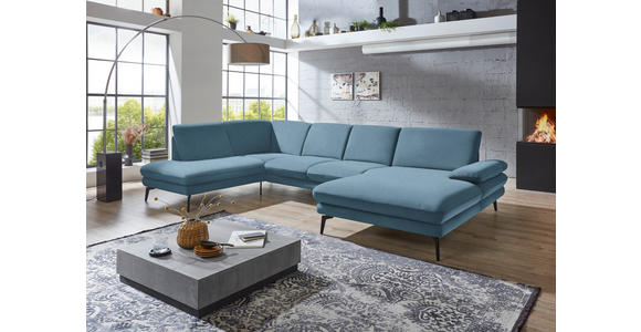 WOHNLANDSCHAFT in Webstoff Blau - Blau/Schwarz, Design, Textil/Metall (208/344/180cm) - Dieter Knoll