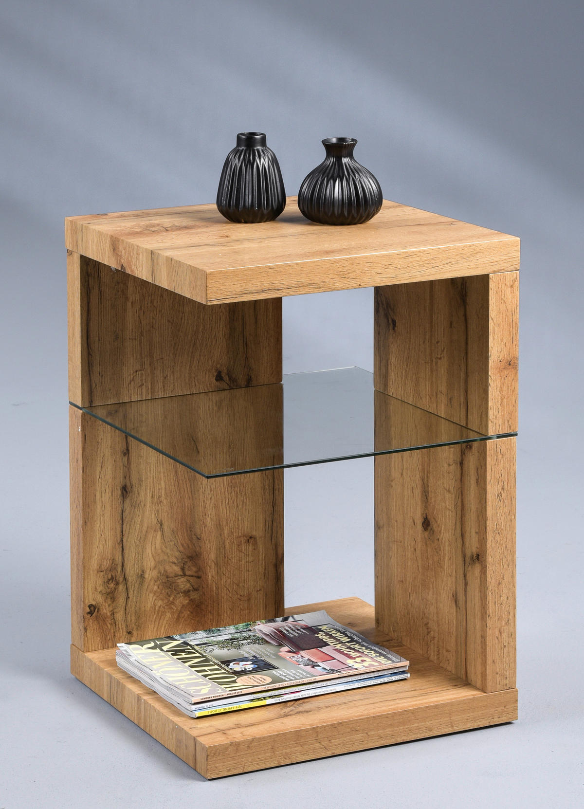 BEISTELLTISCH 40/40/60 cm Eichefarben quadratisch  - Eichefarben, Basics, Glas/Holzwerkstoff (40/40/60cm) - Xora