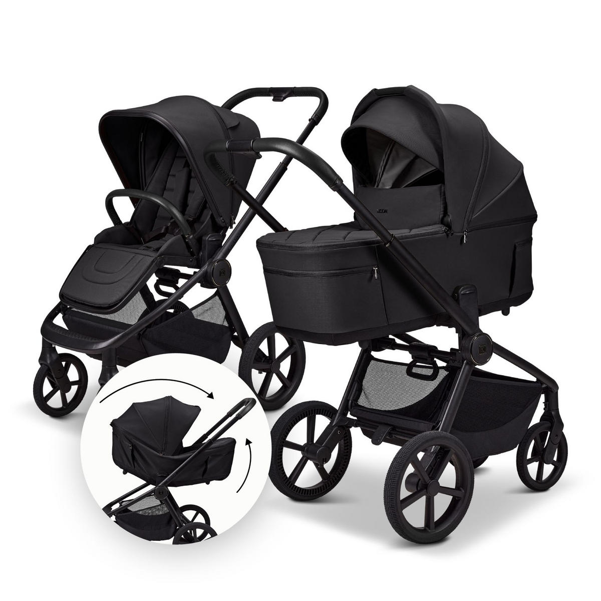 KOMBIKINDERWAGEN  Resea Fold  onyx  - Schwarz, Basics, Textil/Metall (116/57/94cm) - Moon