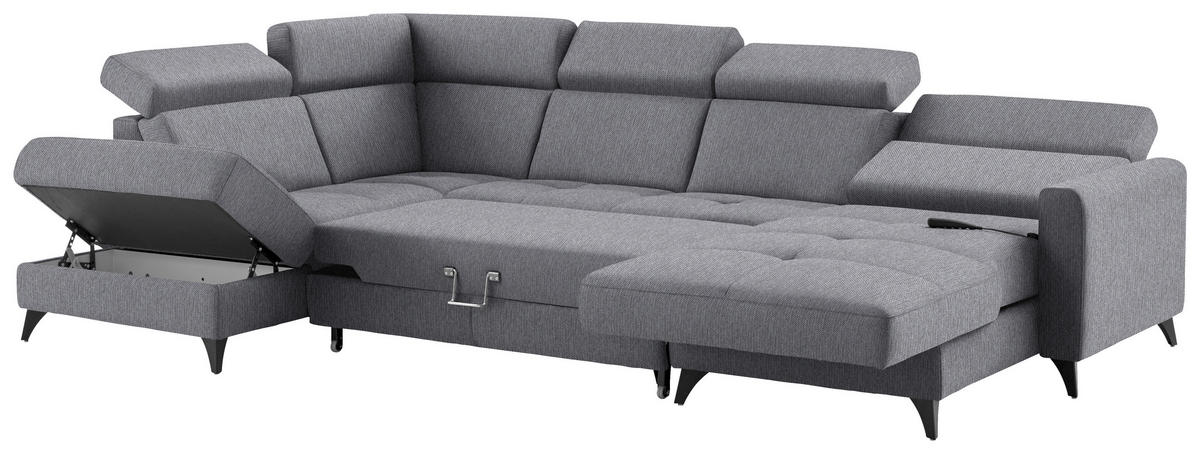 WOHNLANDSCHAFT Flachgewebe Grau  - Schwarz/Grau, Konventionell, Textil/Metall (215/333/174cm) - Beldomo System