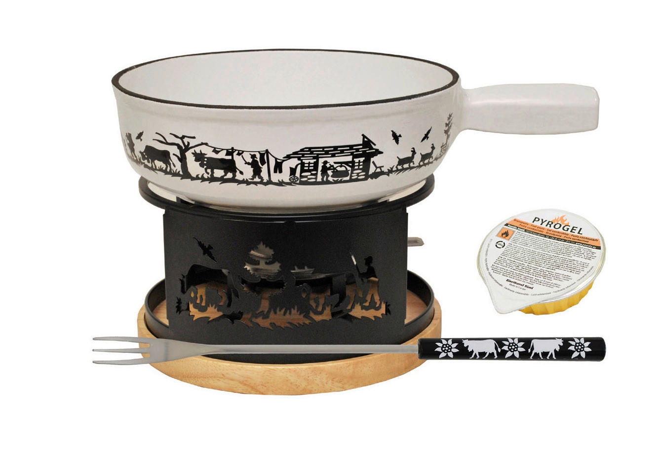 FONDUESET Heidi Cheese Line: Alpen  - Weiss/Schwarz, Basics, Holz/Metall (23cm) - Heidi Cheese Line