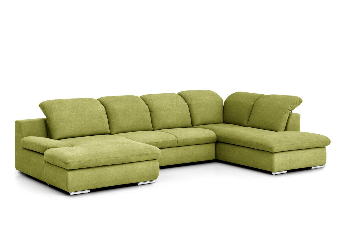 WOHNLANDSCHAFT in Chenille Grün  - Chromfarben/Grün, Design, Textil/Metall (165/353/212cm) - Livetastic