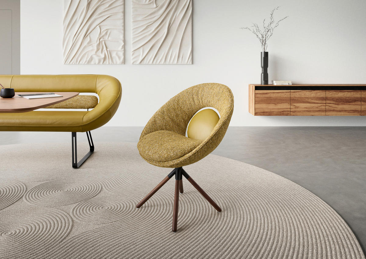 STUHL  Typenauswahl, Sitzfläche 360° drehbar, Gestellauswahl, Stoff-/Lederauswahl Chenille, Flachgewebe  Senfgelb  - Beige/Senfgelb, Design, Leder/Textil (67cm) - Koinor