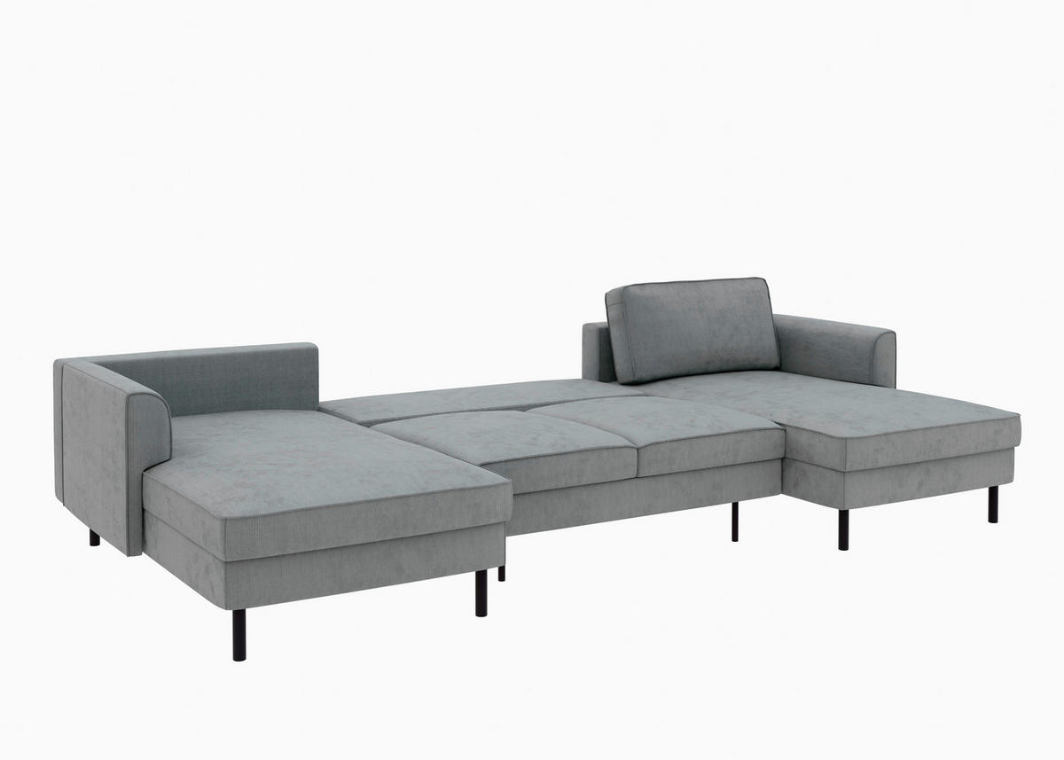 WOHNLANDSCHAFT Dunkelgrau Cord  - Dunkelgrau/Schwarz, MODERN, Textil/Metall (161/306/161cm) - Trendmanufaktur