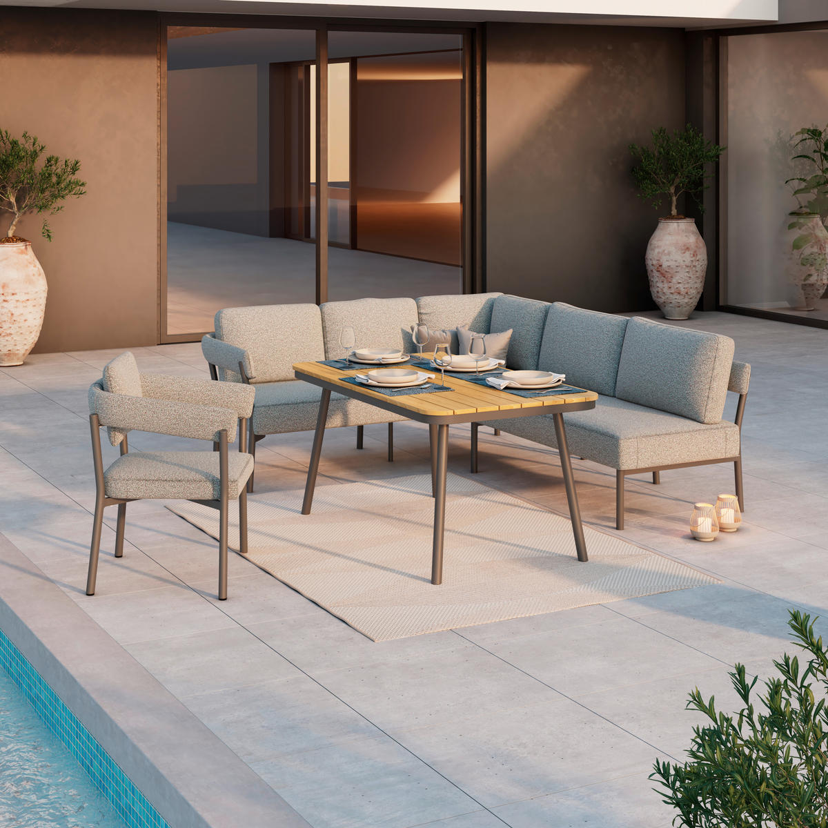 LOUNGEGARNITUR 218/188 cm Aluminium, Stahl  - Anthrazit/Hellgrau, MODERN, Kunststoff/Textil (218/188cm) - Ambia Garden