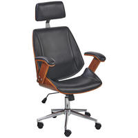 CHEFSESSEL Lederlook Schwarz, Chromfarben, Walnussfarben  - Chromfarben/Walnussfarben, MODERN, Holz/Kunststoff (66/113-121/71cm) - Livetastic