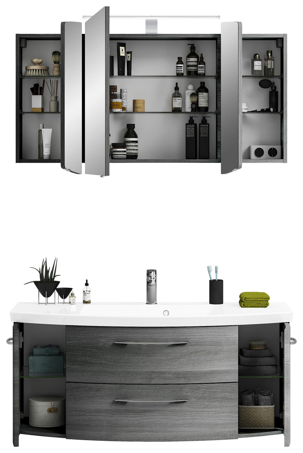 BADEZIMMER 3-teilig  in 121 cm  - Chromfarben/Graphitfarben, KONVENTIONELL, Glas/Holzwerkstoff (121cm) - Pelipal