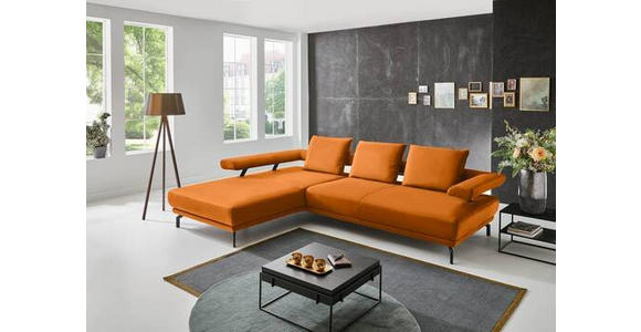 ECKSOFA in Echtleder Orange 224/305 cm - Schwarz/Orange, Design, Leder/Metall (224/305cm) - Dieter Knoll