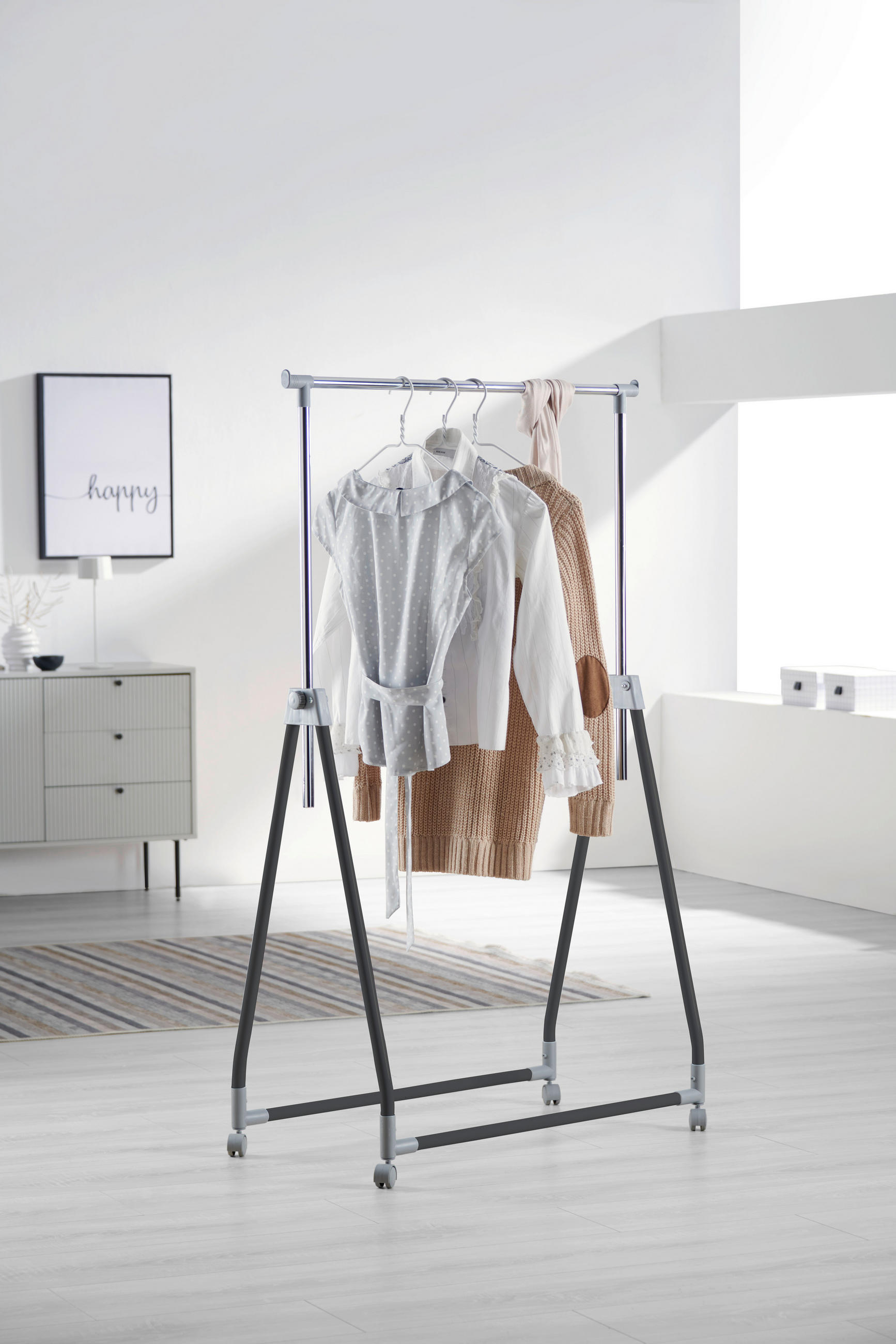 GURULÓS RUHAÁLLVÁNY fekete, krómszínű 92/99/167/48 cm   - krómszínű/fekete, Basics, műanyag/fém (92/99/167/48cm) - Boxxx