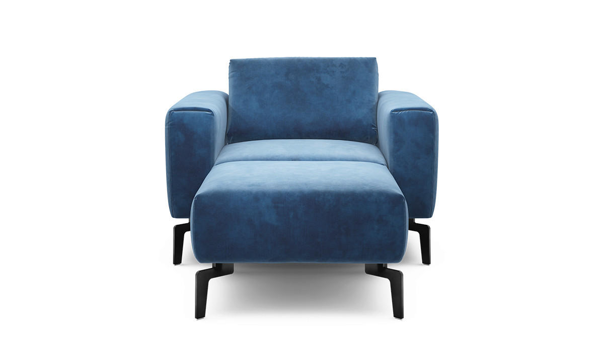 Sessel inkl. Hocker Samt    - Blau/Schwarz, Design, Textil/Metall (110/85/86-94cm) - SENSOO