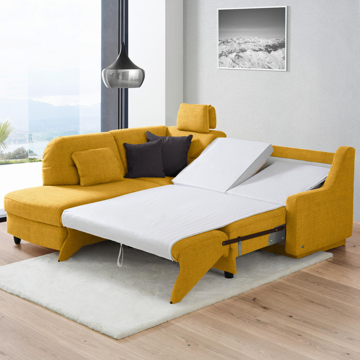 ECKSOFA in Chenille Gelb  208/226 cm  - Gelb/Schwarz, KONVENTIONELL, Textil (208/226cm) - Sedda