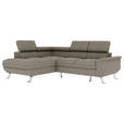 ECKSOFA Greige Struktur  - Greige/Silberfarben, KONVENTIONELL, Textil/Metall (207/268cm) - Carryhome