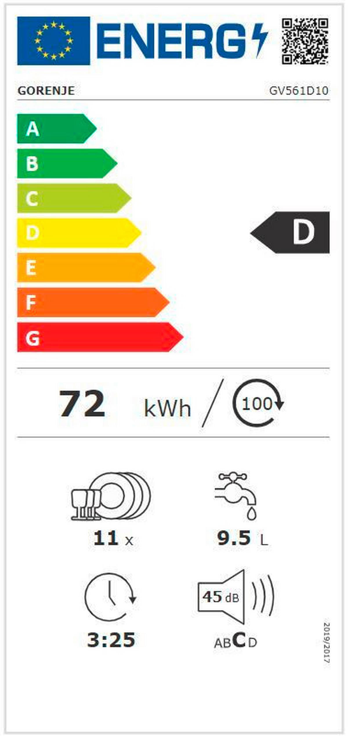 GESCHIRRSPÜLER GV 561D10  - Edelstahlfarben, Basics, Kunststoff/Metall (44,8/81,5/55cm) - Gorenje