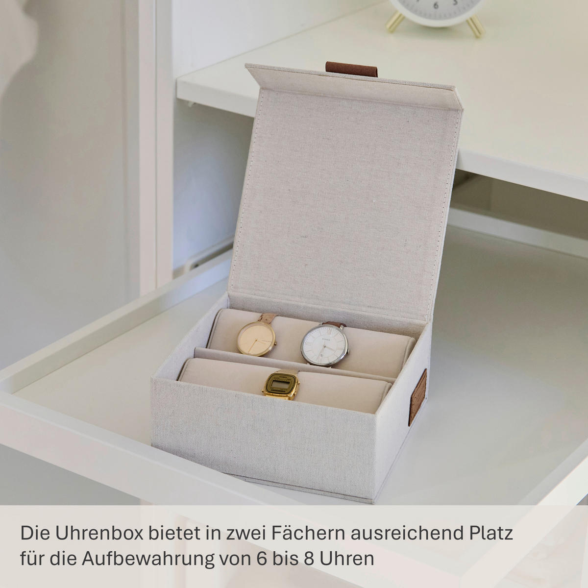 UHRENBOX - Beige, Basics, Karton/Textil (16,5/16,5/7cm) - Store It
