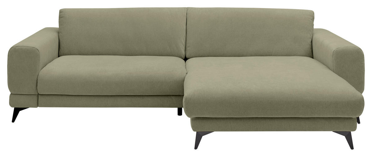 ECKSOFA Grün Chenille  - Schwarz/Grün, KONVENTIONELL, Textil/Metall (292/194cm) - SetOne by Musterring