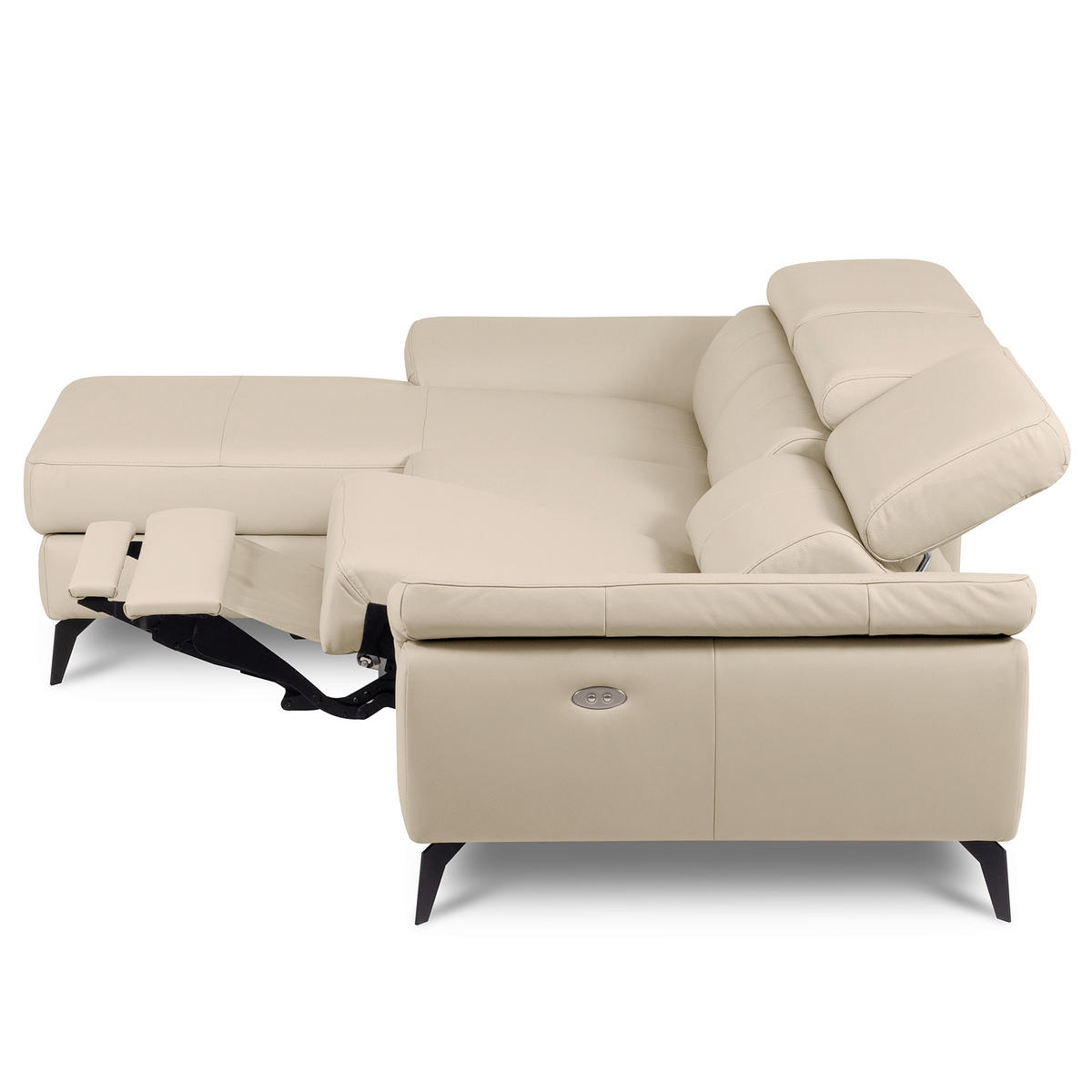 ECKSOFA SONO in Lederlook Echtleder Grau Armteilverstellung, Kopfteilverstellung  179/252 cm  - Schwarz/Grau, Design, Leder/Textil (179/252cm) - Livetastic