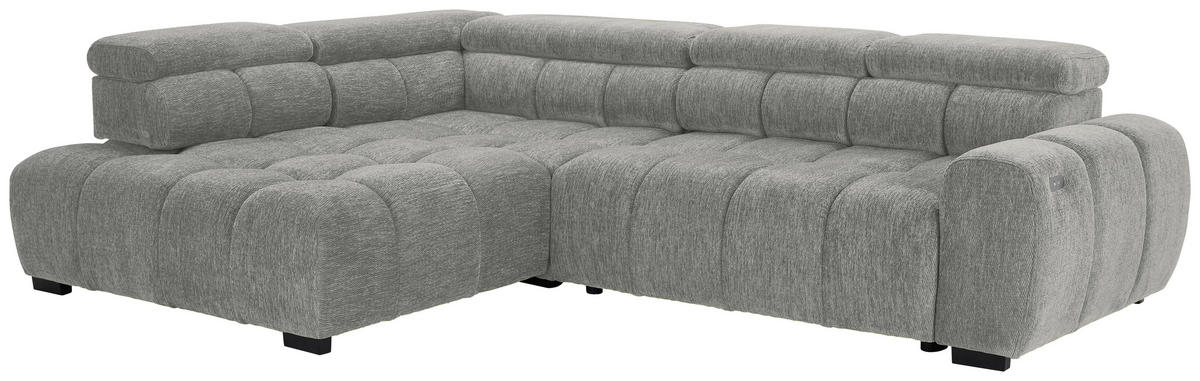 ECKSOFA inkl. Funktionen Hellgrau Webstoff  - Hellgrau/Schwarz, MODERN, Kunststoff/Textil (205/297cm) - Welnova