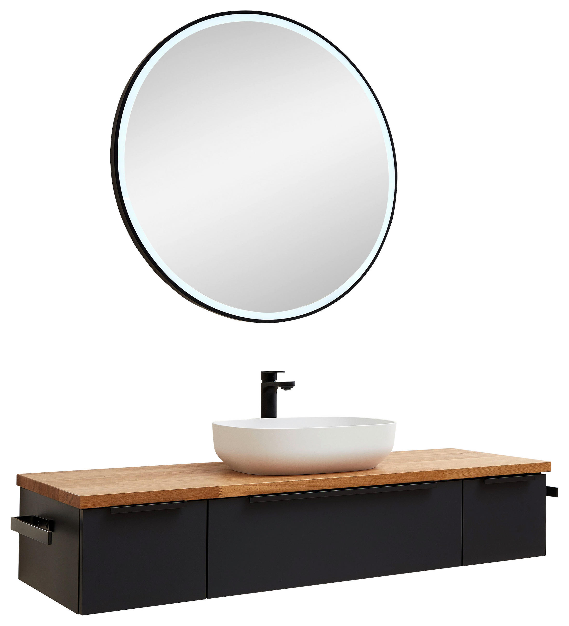 BADEZIMMER 3-teilig  in 137 cm  - Eichefarben/Schwarz, LIFESTYLE, Holzwerkstoff/Stein (137cm) - Sadena