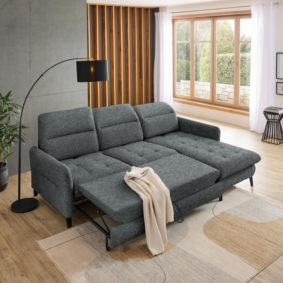 ECKSOFA Grau Chenille  - Schwarz/Grau, KONVENTIONELL, Textil/Metall (254/190cm) - Livetastic
