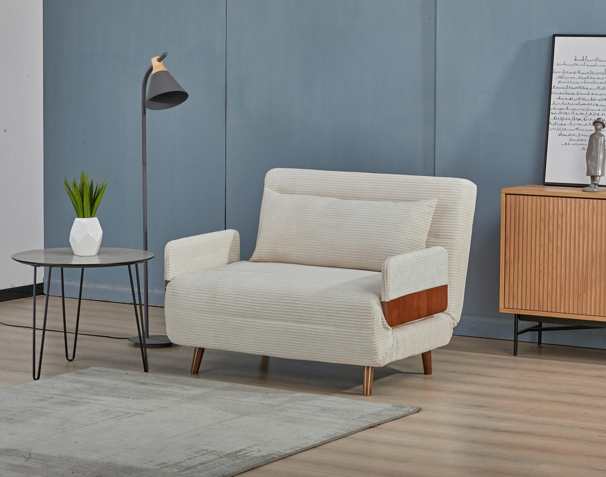 SCHLAFSESSEL Cord Creme    - Hellbraun/Creme, MODERN, Holz/Textil (107/82/91cm) - Livetastic