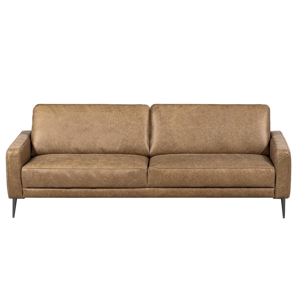 3,5-SITZER SPRING in Lederlook Echtleder Hellbraun  - Hellbraun/Schwarzchrom, Design, Leder/Textil (207/85/92cm) - Livetastic