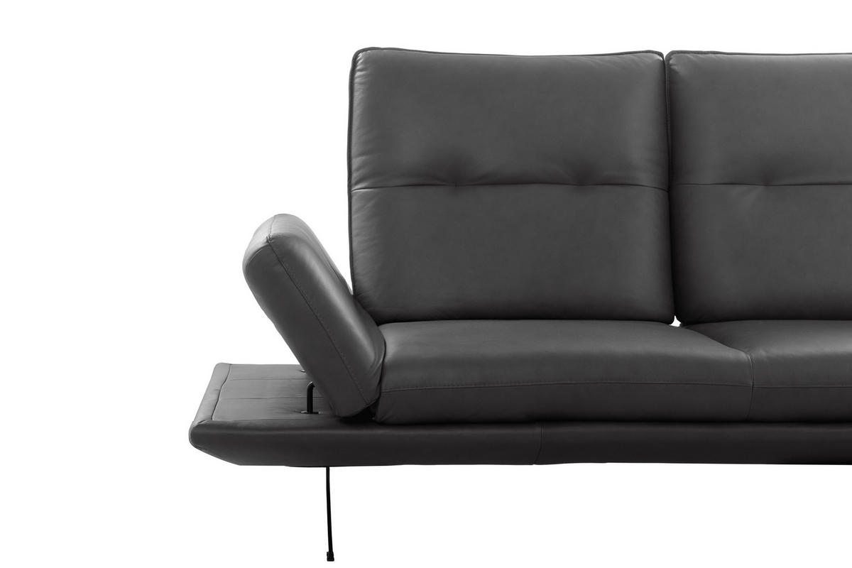 2,5-SITZER Echtleder Dunkelgrau  - Dunkelgrau/Schwarz, Design, Leder/Metall (218/95/107cm) - Celina Home