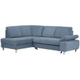 ECKSOFA in Flachgewebe Blau  - Blau/Silberfarben, KONVENTIONELL, Holz/Textil (186/255cm) - Cantus