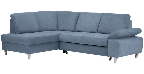 ECKSOFA in Flachgewebe Blau  - Blau/Silberfarben, KONVENTIONELL, Holz/Textil (186/255cm) - Cantus