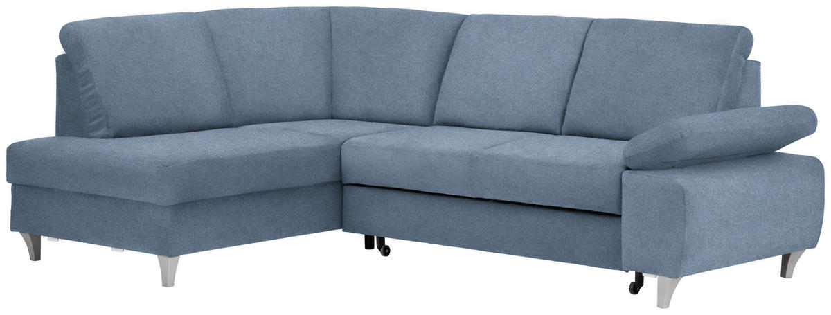 ECKSOFA in Flachgewebe Blau  - Blau/Silberfarben, Konventionell, Holz/Textil (186/255cm) - Cantus