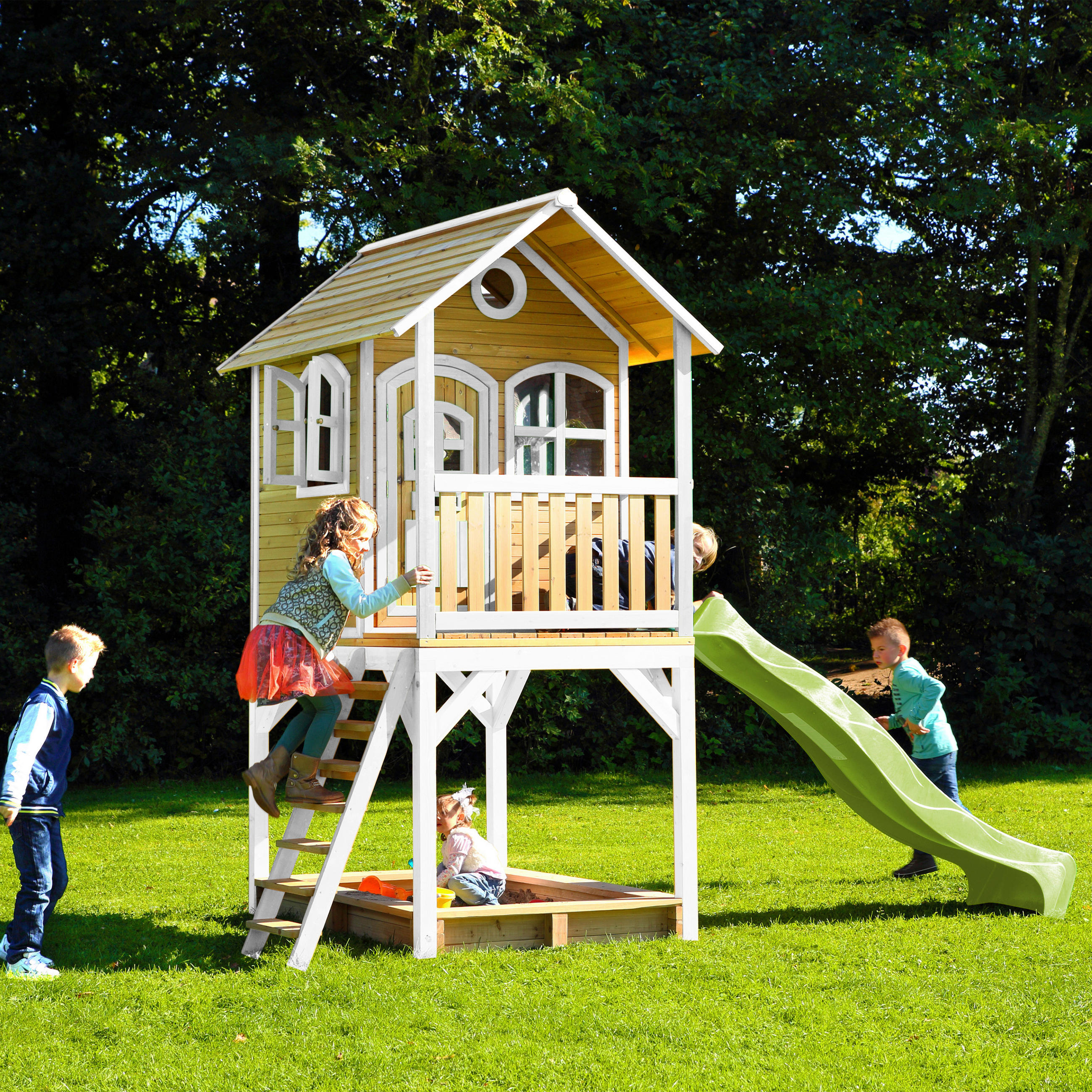 SPIELTURM  - Braun/Weiß, KONVENTIONELL, Holz/Kunststoff (370/291/191cm) - Ambia Garden