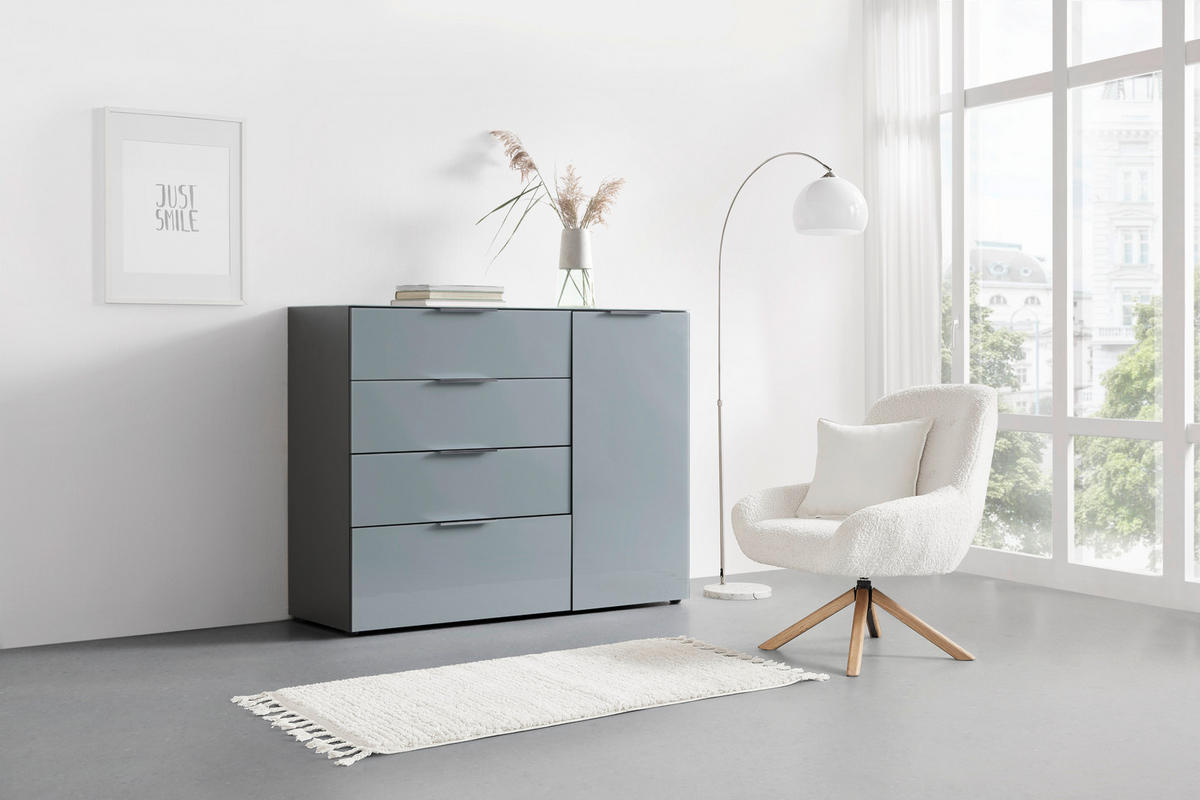 TÁLALÓSZEKRÉNY 134/102/42 cm  - ezüst/grafitszürke, Modern, műanyag/faalapú anyag (134/102/42cm) - Premium Living